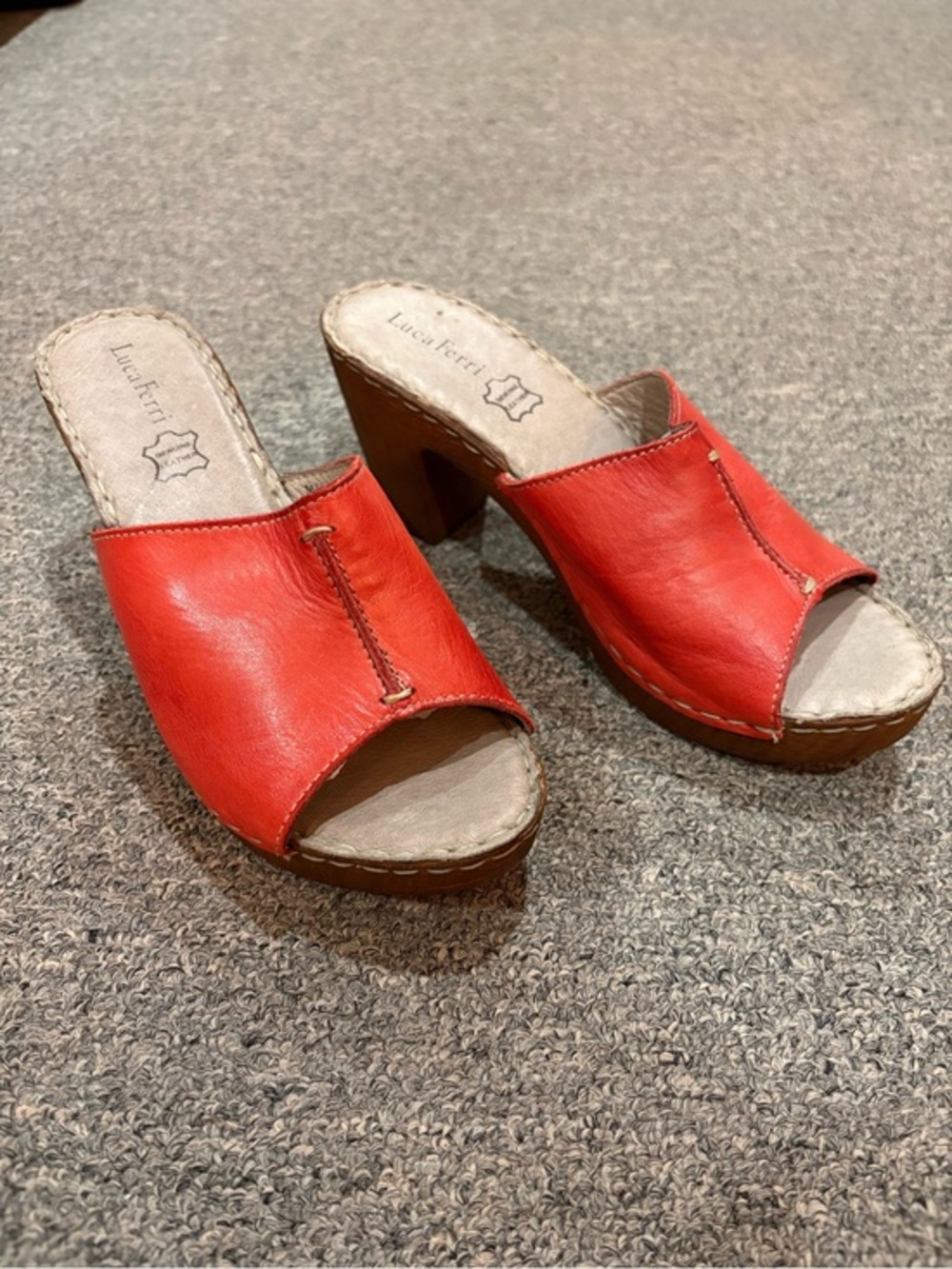 Luca Ferri - Red Leather Open-Toe Clog Heels